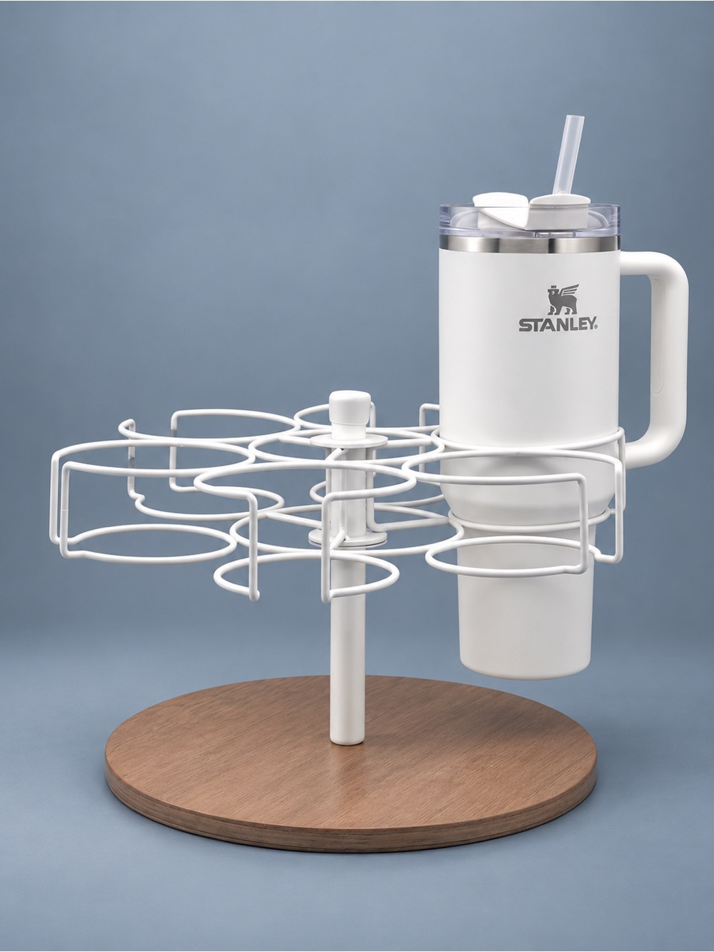 Rotating 6-Slot Tumbler Organizer for Stanley 40oz Cups Wood Base NWT